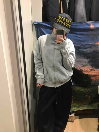 Oversized Fleece-Lined Lace Track Zip-Up Hoodie
