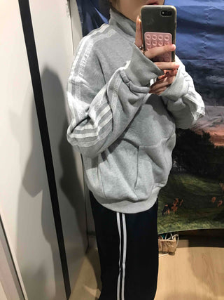 Oversized Fleece-Lined Lace Track Zip-Up Hoodie