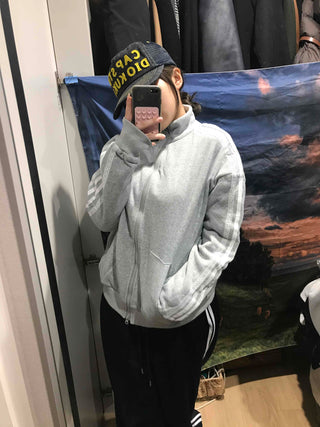 Oversized Fleece-Lined Lace Track Zip-Up Hoodie