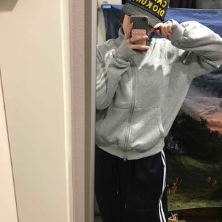 Oversized Fleece-Lined Lace Track Zip-Up Hoodie