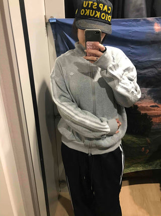 Oversized Fleece-Lined Lace Track Zip-Up Hoodie