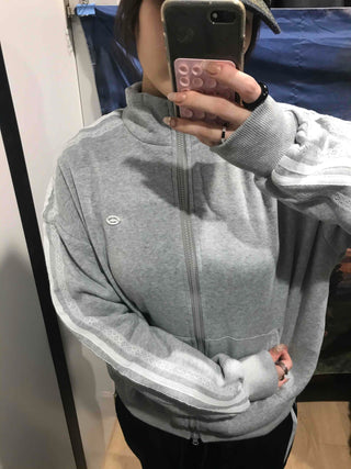 Oversized Fleece-Lined Lace Track Zip-Up Hoodie