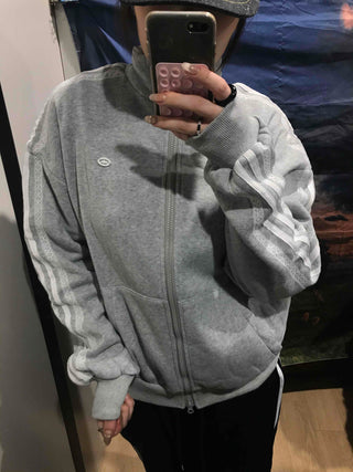 Oversized Fleece-Lined Lace Track Zip-Up Hoodie