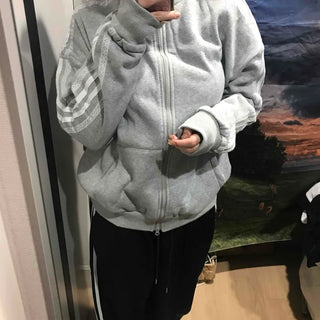 Oversized Fleece-Lined Lace Track Zip-Up Hoodie