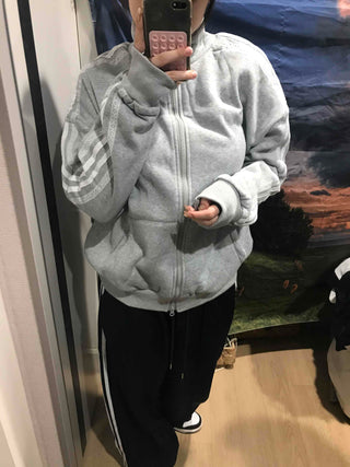 Oversized Fleece-Lined Lace Track Zip-Up Hoodie
