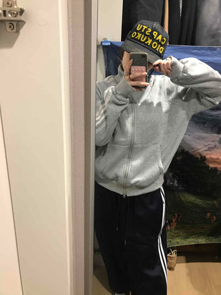 Oversized Fleece-Lined Lace Track Zip-Up Hoodie