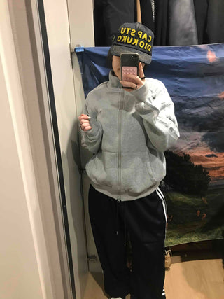Oversized Fleece-Lined Lace Track Zip-Up Hoodie