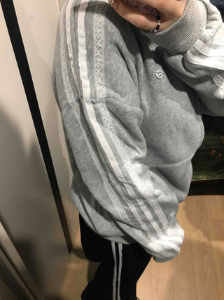 Oversized Fleece-Lined Lace Track Zip-Up Hoodie