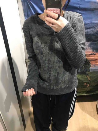 Street Print Oversized Round Neck Knit