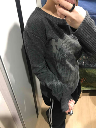 Street Print Oversized Round Neck Knit