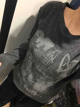 Street Print Oversized Round Neck Knit