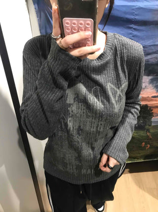 Street Print Oversized Round Neck Knit