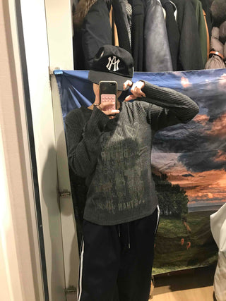 Street Print Oversized Round Neck Knit