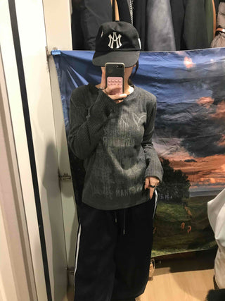 Street Print Oversized Round Neck Knit