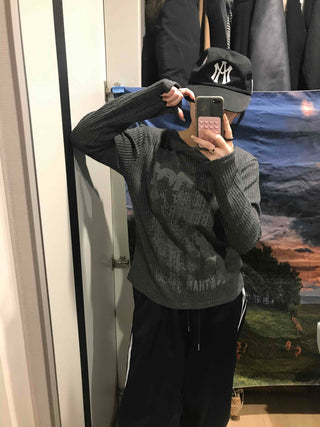Street Print Oversized Round Neck Knit