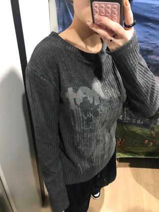 Street Print Oversized Round Neck Knit