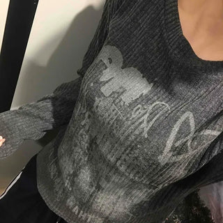 Street Print Oversized Round Neck Knit