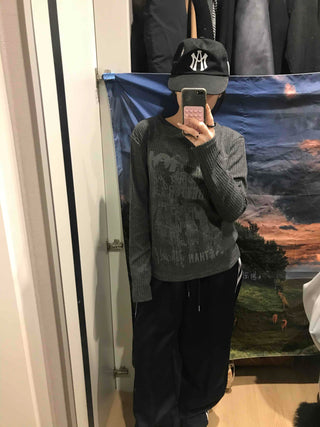 Street Print Oversized Round Neck Knit