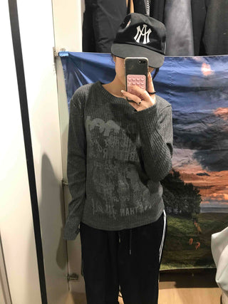 Street Print Oversized Round Neck Knit