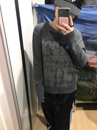 Street Print Oversized Round Neck Knit