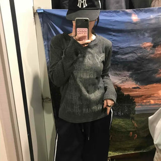 Street Print Oversized Round Neck Knit