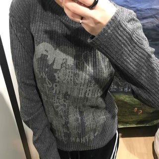 Street Print Oversized Round Neck Knit