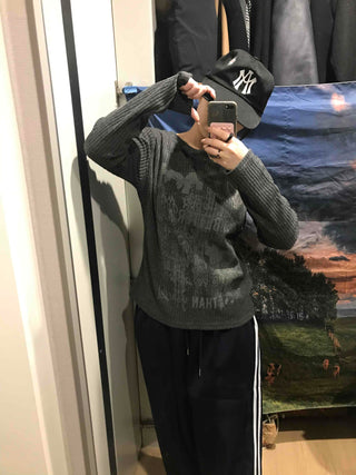 Street Print Oversized Round Neck Knit