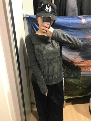 Street Print Oversized Round Neck Knit