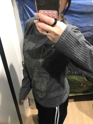 Street Print Oversized Round Neck Knit