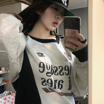 Vintage Lettering Color Block Oversized Sweatshirt