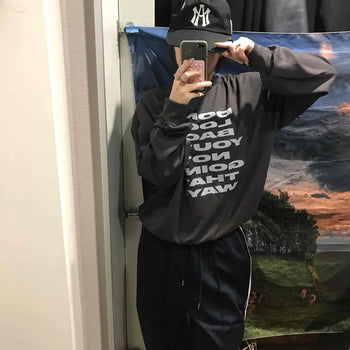 Lettering Print Oversized Fleece-Lined Sweatshirt
