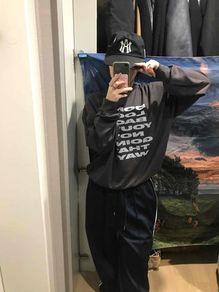 Lettering Print Oversized Fleece-Lined Sweatshirt