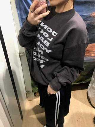 Lettering Print Oversized Fleece-Lined Sweatshirt