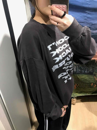 Lettering Print Oversized Fleece-Lined Sweatshirt
