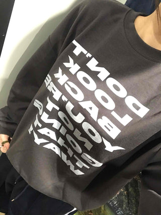 Lettering Print Oversized Fleece-Lined Sweatshirt