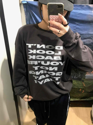 Lettering Print Oversized Fleece-Lined Sweatshirt