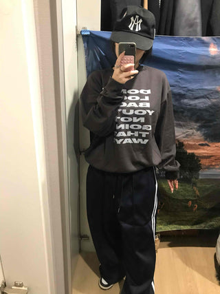 Lettering Print Oversized Fleece-Lined Sweatshirt