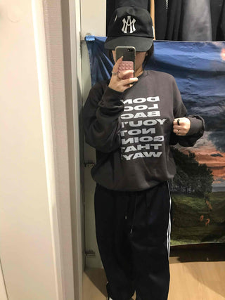 Lettering Print Oversized Fleece-Lined Sweatshirt