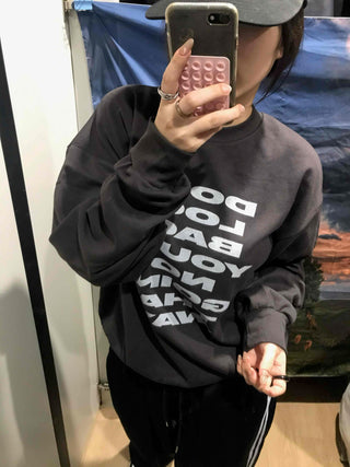Lettering Print Oversized Fleece-Lined Sweatshirt