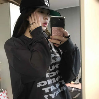 Lettering Print Oversized Fleece-Lined Sweatshirt