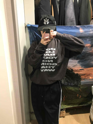 Lettering Print Oversized Fleece-Lined Sweatshirt