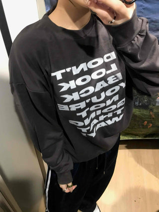 Lettering Print Oversized Fleece-Lined Sweatshirt