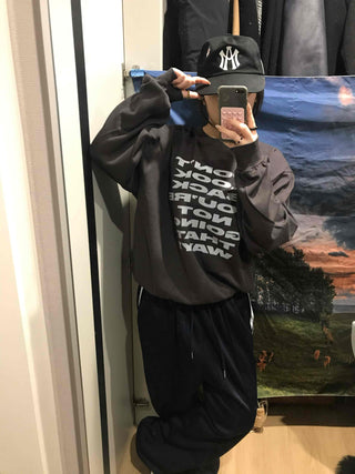Lettering Print Oversized Fleece-Lined Sweatshirt
