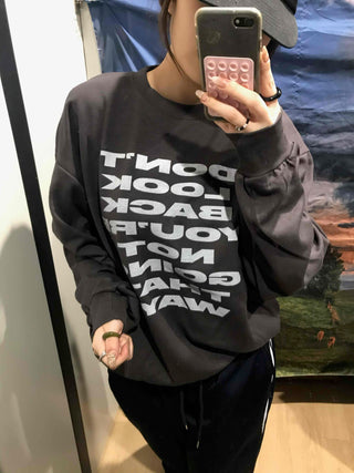 Lettering Print Oversized Fleece-Lined Sweatshirt