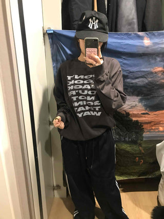 Lettering Print Oversized Fleece-Lined Sweatshirt