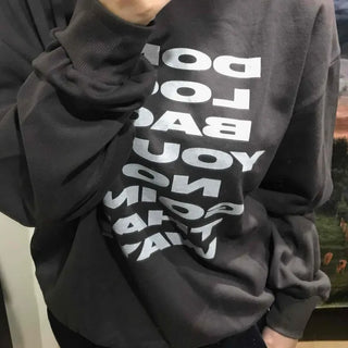 Lettering Print Oversized Fleece-Lined Sweatshirt