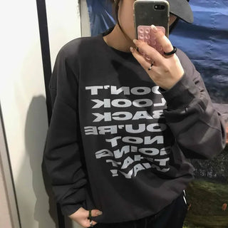 Lettering Print Oversized Fleece-Lined Sweatshirt