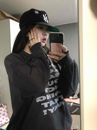 Lettering Print Oversized Fleece-Lined Sweatshirt