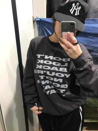 Lettering Print Oversized Fleece-Lined Sweatshirt