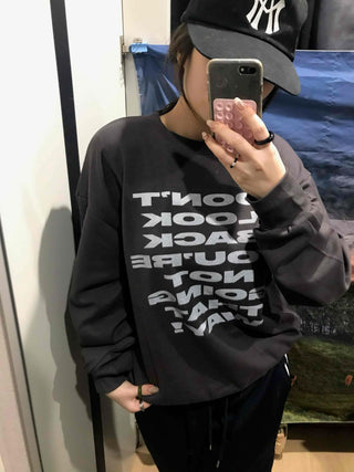Lettering Print Oversized Fleece-Lined Sweatshirt